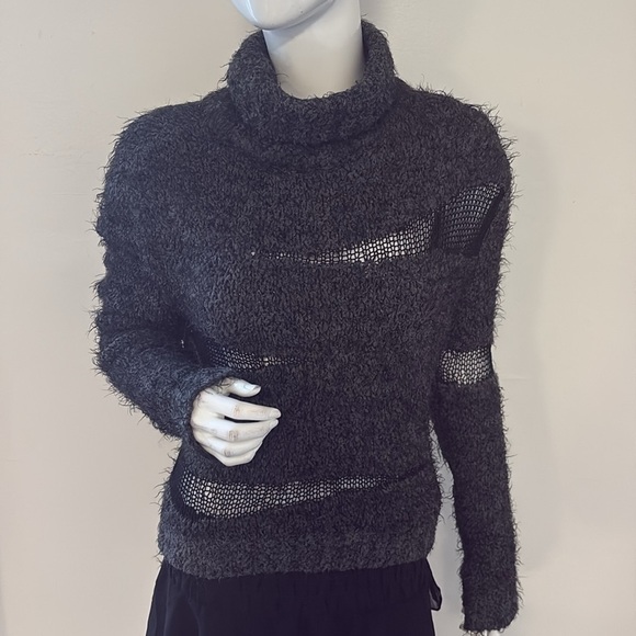 Cop Copine Aluche Fuzzy Furry Sweater w Black Textured Fishnet Style Cutouts - Picture 1 of 10